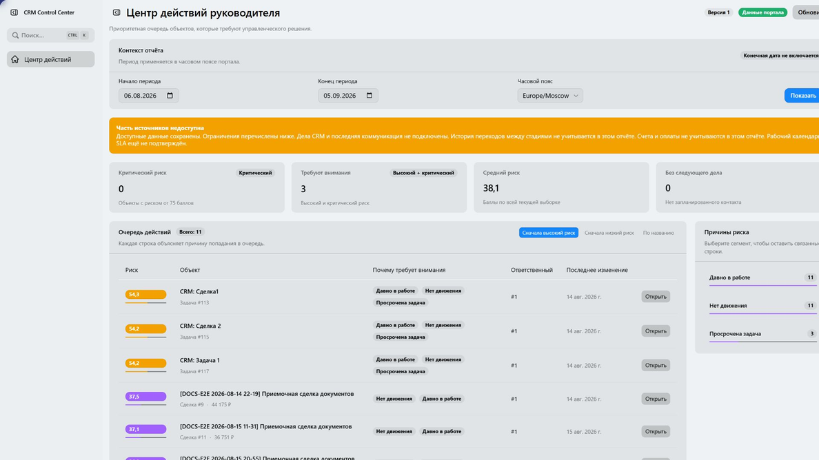 Единая очередь сделок, лидов и задач в CRM Control Center