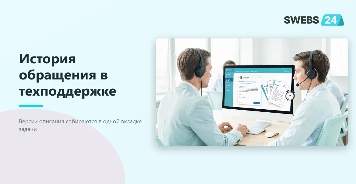 Специалист техподдержки проверяет историю описания обращения