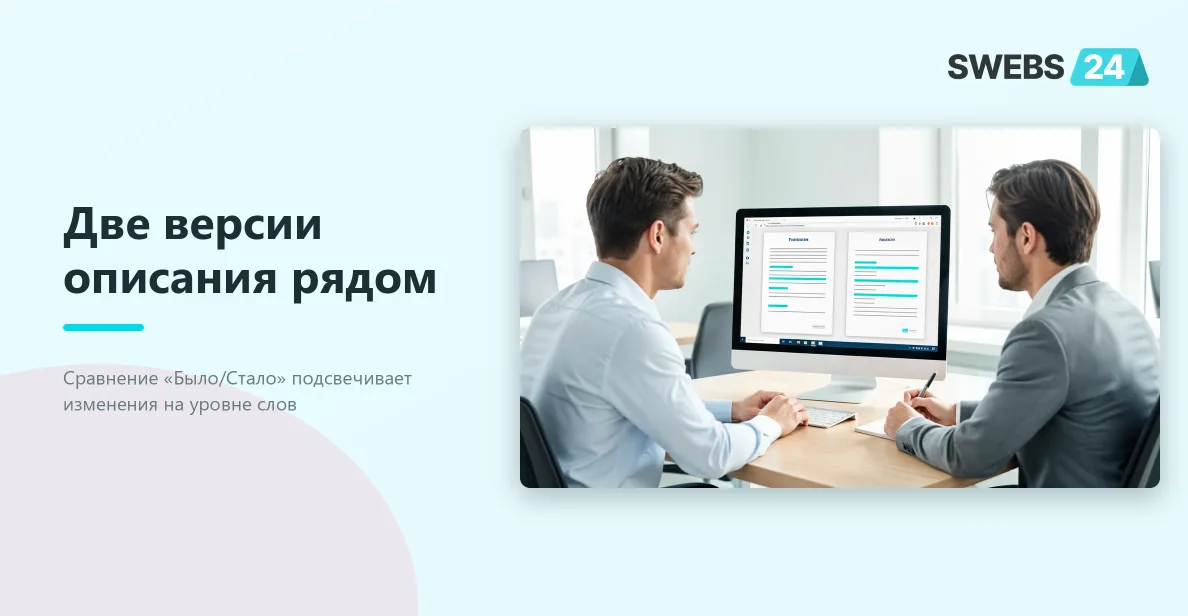 Сотрудники сравнивают две версии описания задачи в Битрикс24