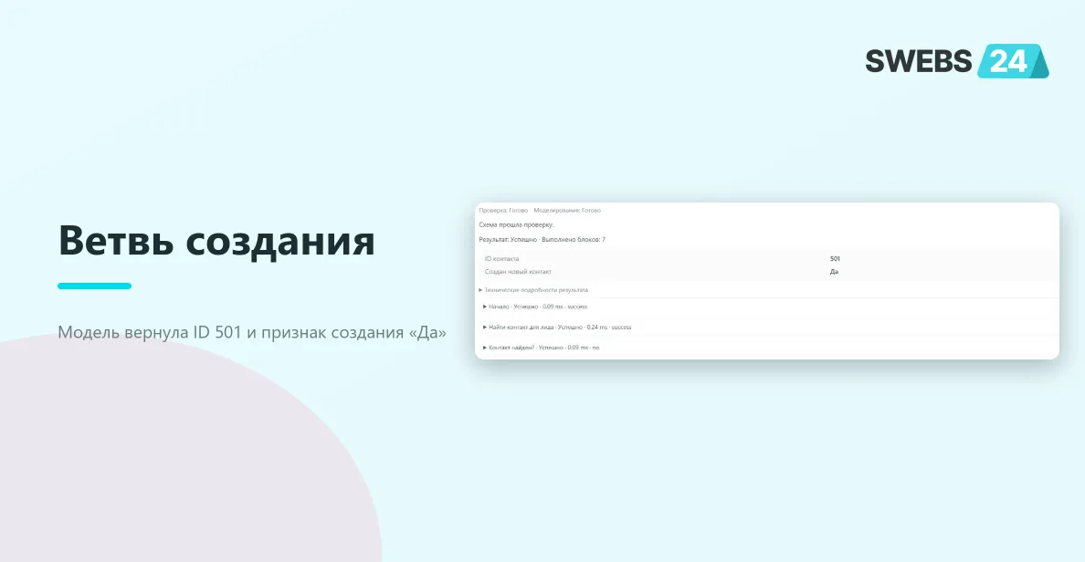 Синтетическая ветвь создания вернула created=true