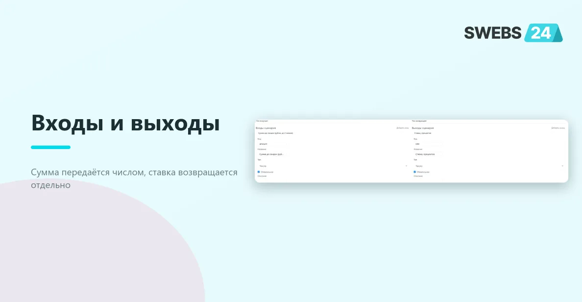 Входная сумма amount и выходная ставка rate с числовыми типами