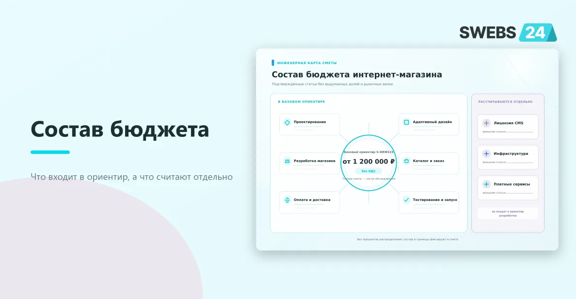 Карта состава бюджета интернет-магазина: базовые работы и расходы, которые рассчитывают отдельно