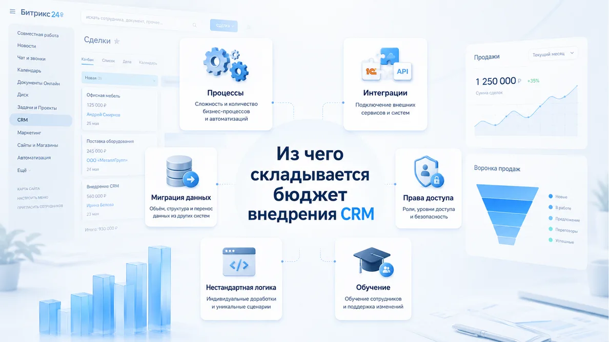 Из чего складывается бюджет внедрения CRM Битрикс24 — баннер статьи