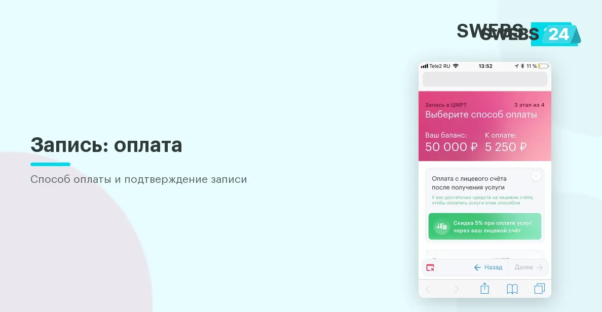 Третий шаг записи — способ оплаты и подтверждение